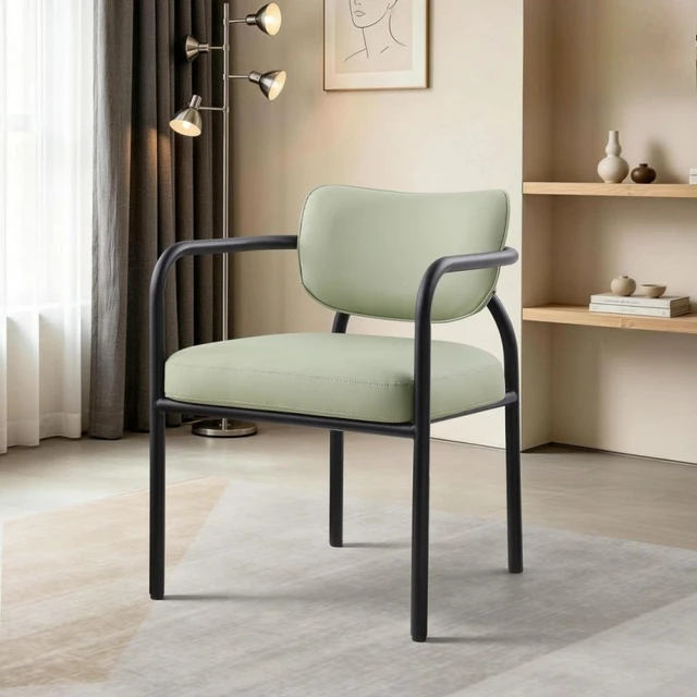Alt view image 2 of 7 - Dining Chair with Upholstered Seat and Back, Iron Frame Armrests Kitchen and Dining Chair Sage, Sage, Iron