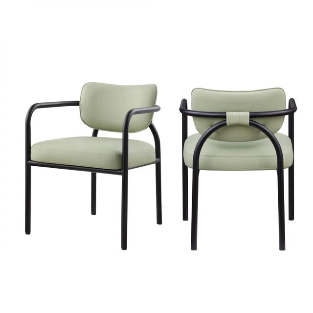 Alt view image 3 of 7 - Dining Chair with Upholstered Seat and Back, Iron Frame Armrests Kitchen and Dining Chair Sage, Sage, Iron