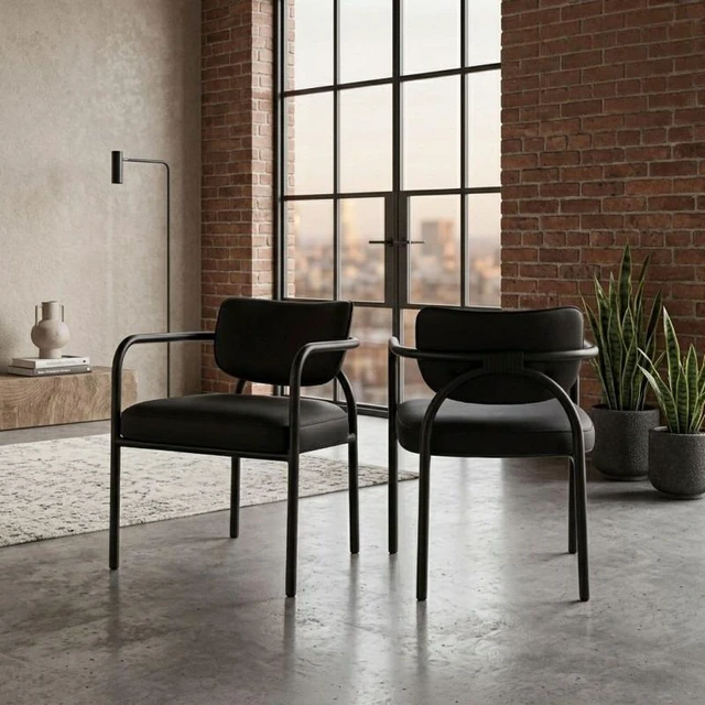 Main image of Dining Chair with Upholstered Seat and Back, Iron Frame Armrests Kitchen and Dining Chair Ink, Inky Blue, Iron
