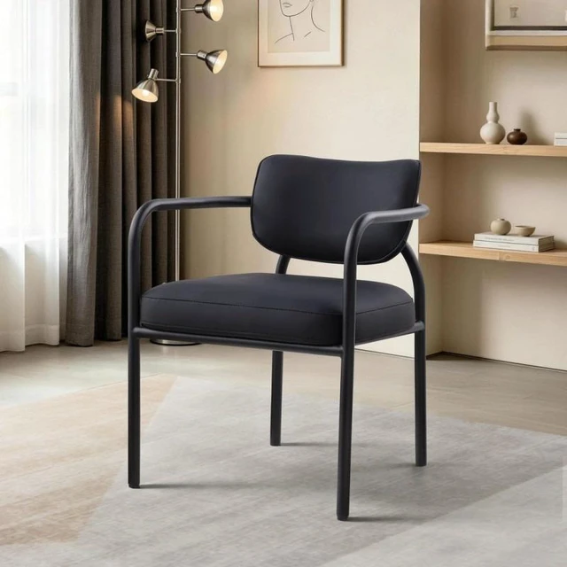 Alt view image 2 of 7 - Dining Chair with Upholstered Seat and Back, Iron Frame Armrests Kitchen and Dining Chair Ink, Inky Blue, Iron