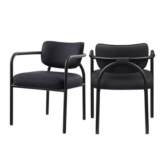 Alt view image 3 of 7 - Dining Chair with Upholstered Seat and Back, Iron Frame Armrests Kitchen and Dining Chair Ink, Inky Blue, Iron