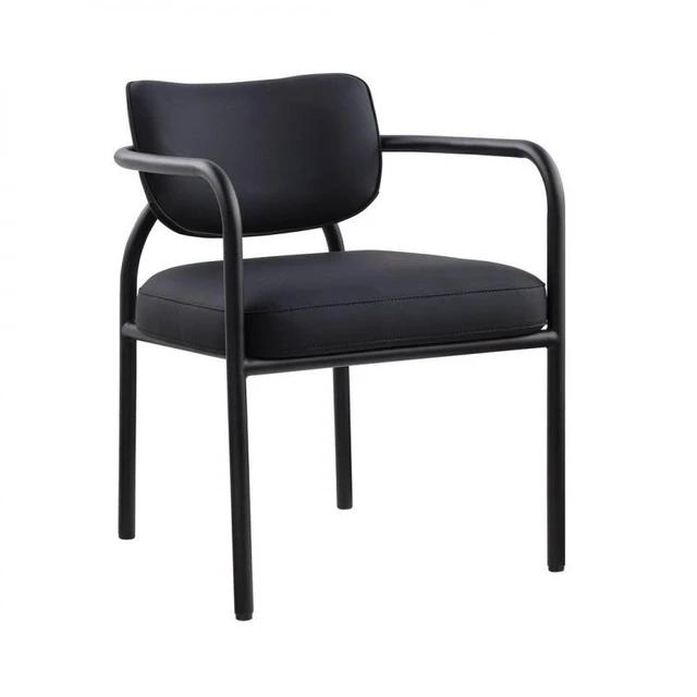 Alt view image 4 of 7 - Dining Chair with Upholstered Seat and Back, Iron Frame Armrests Kitchen and Dining Chair Ink, Inky Blue, Iron
