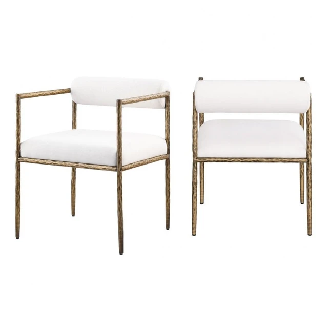 Alt view image 3 of 7 - Glam Dining Chair Set with Upholstered Seat and Back, Textured Gold Finish Iron Frame Armrests Kitchen and Dining