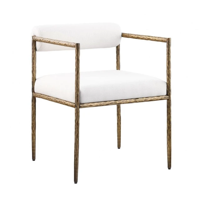 Alt view image 4 of 7 - Glam Dining Chair Set with Upholstered Seat and Back, Textured Gold Finish Iron Frame Armrests Kitchen and Dining