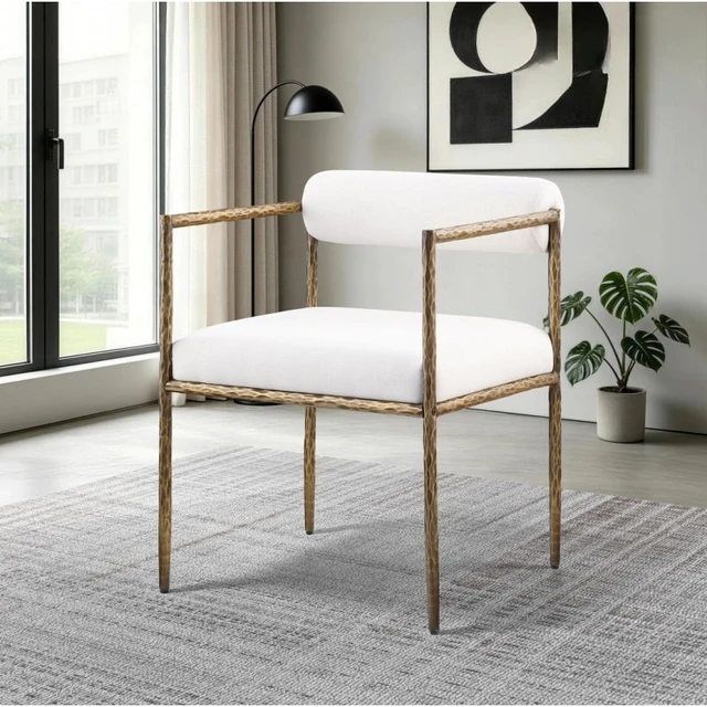 Alt view image 2 of 7 - Glam Dining Chair Set with Upholstered Seat and Back, Textured Gold Finish Iron Frame Armrests Kitchen and Dining
