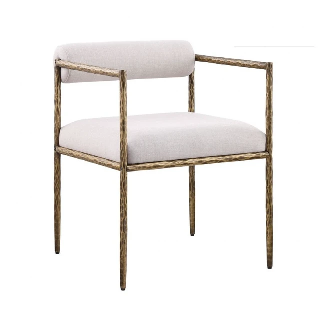 Alt view image 4 of 7 - Glam Dining Chair Set with Upholstered Seat and Back, Textured Gold Finish Iron Frame Armrests Kitchen and Dining Chair