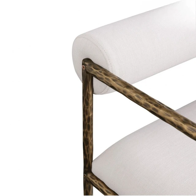 Alt view image 7 of 7 - Glam Dining Chair Set with Upholstered Seat and Back, Textured Gold Finish Iron Frame Armrests Kitchen and Dining Chair