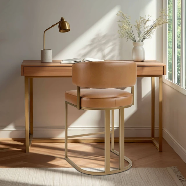 Alt view image 2 of 7 - One Size Upholstered Counter Stool, Brown, Seating for Dining