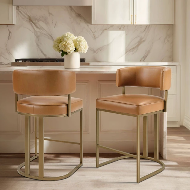 Alt view image 3 of 7 - One Size Upholstered Counter Stool, Brown, Seating for Dining