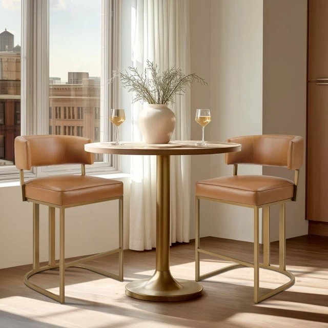 Alt view image 4 of 7 - One Size Upholstered Counter Stool, Brown, Seating for Dining