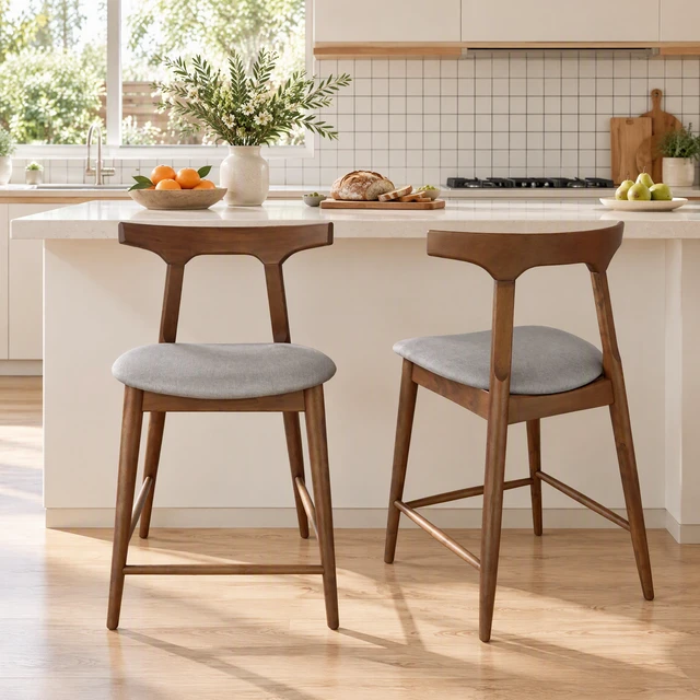 Alt view image 3 of 7 - Counter Chair, Walnut, Rubber Wood, Seating for Dining