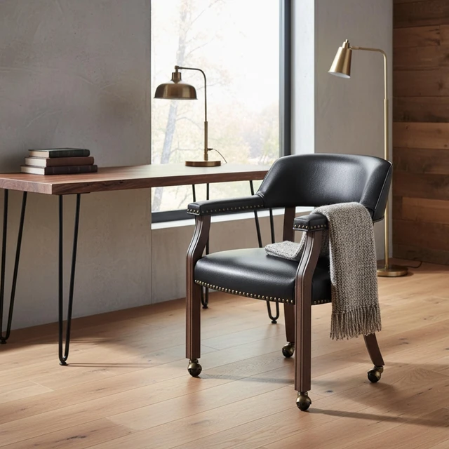 Main image of Dining and Game Chair in with Faux Leather, Walnut Brown, Wood, Seating for Dining