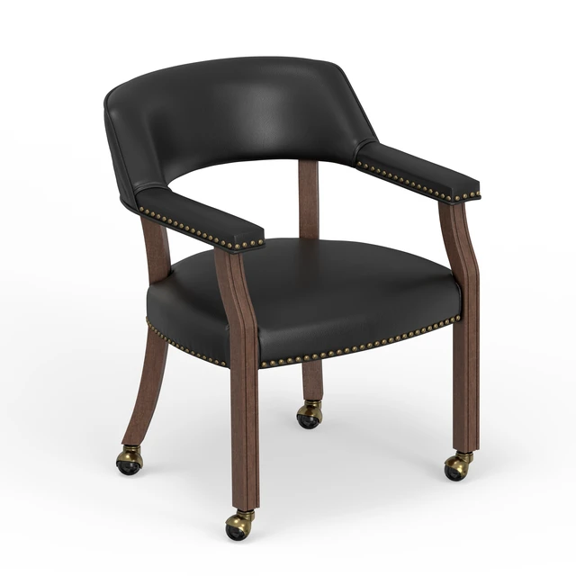 Alt view image 2 of 7 - Dining and Game Chair in with Faux Leather, Walnut Brown, Wood, Seating for Dining