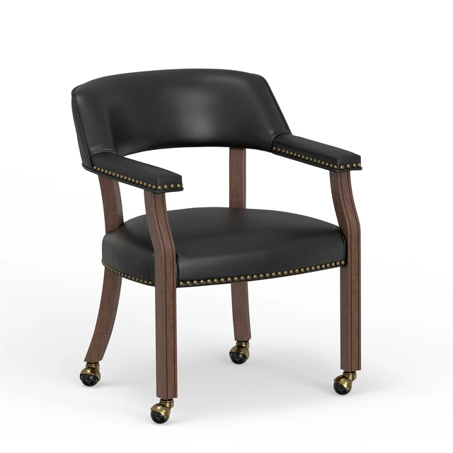 Alt view image 3 of 7 - Dining and Game Chair in with Faux Leather, Walnut Brown, Wood, Seating for Dining