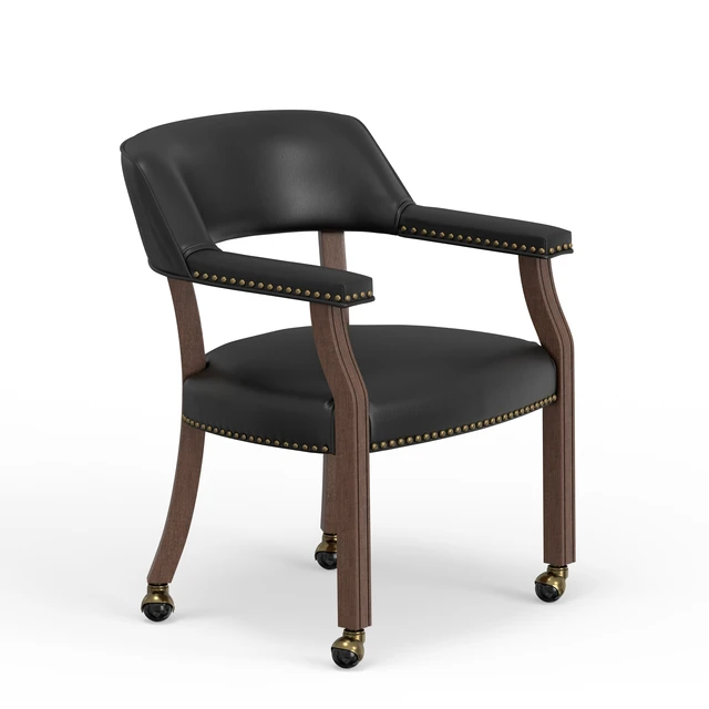 Alt view image 7 of 7 - Dining and Game Chair in with Faux Leather, Walnut Brown, Wood, Seating for Dining