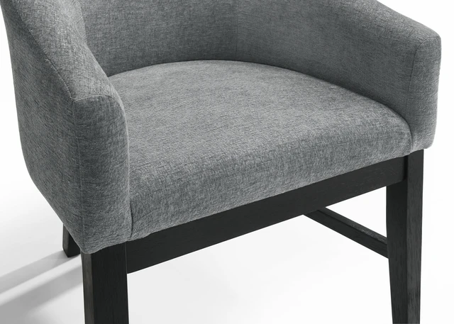 Alt view image 5 of 5 - Set Gray Fabric Barrel Dining Chair with Black Finish Legs, Wood and Fabric, Seating for Dining