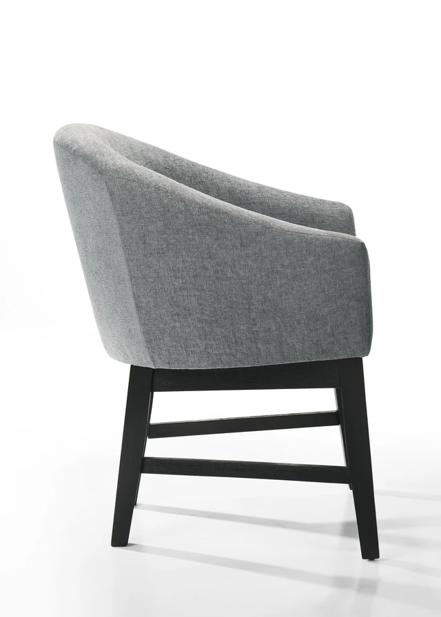 Alt view image 3 of 5 - Set Gray Fabric Barrel Dining Chair with Black Finish Legs, Wood and Fabric, Seating for Dining