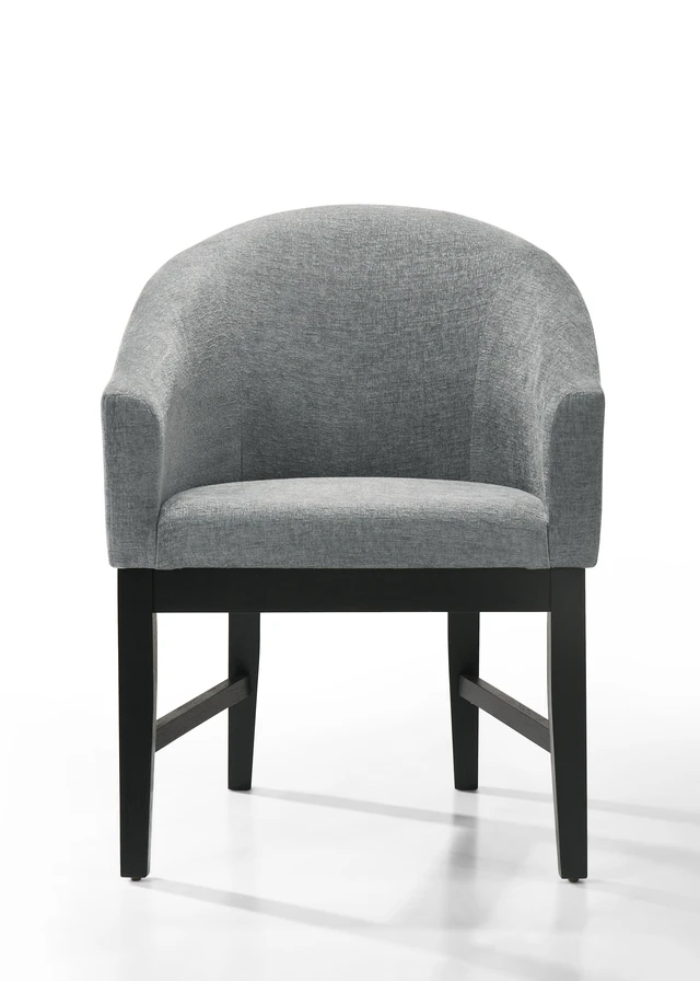 Alt view image 2 of 5 - Set Gray Fabric Barrel Dining Chair with Black Finish Legs, Wood and Fabric, Seating for Dining