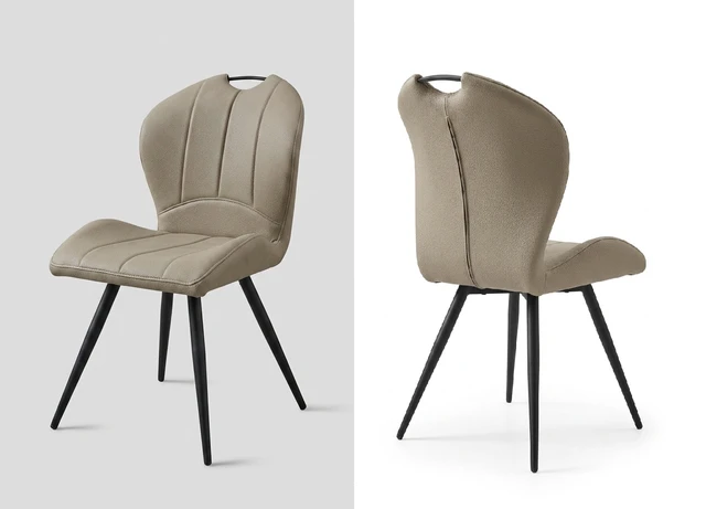 Alt view image 2 of 5 - Sculptural Dining Leatherette Chair Set 2 in Color, Beige Black, Faux Leather, Seating for Dining