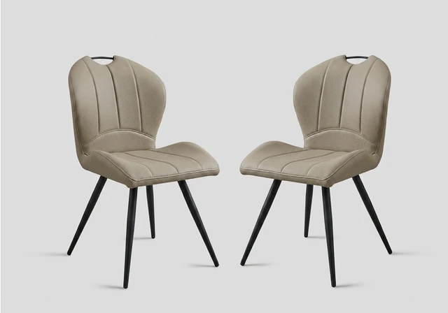 Alt view image 3 of 5 - Sculptural Dining Leatherette Chair Set 2 in Color, Beige Black, Faux Leather, Seating for Dining