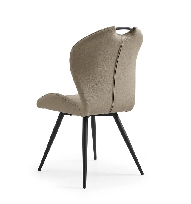 Alt view image 4 of 5 - Sculptural Dining Leatherette Chair Set 2 in Color, Beige Black, Faux Leather, Seating for Dining