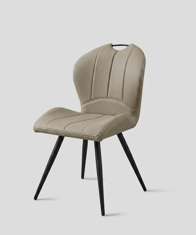Alt view image 5 of 5 - Sculptural Dining Leatherette Chair Set 2 in Color, Beige Black, Faux Leather, Seating for Dining