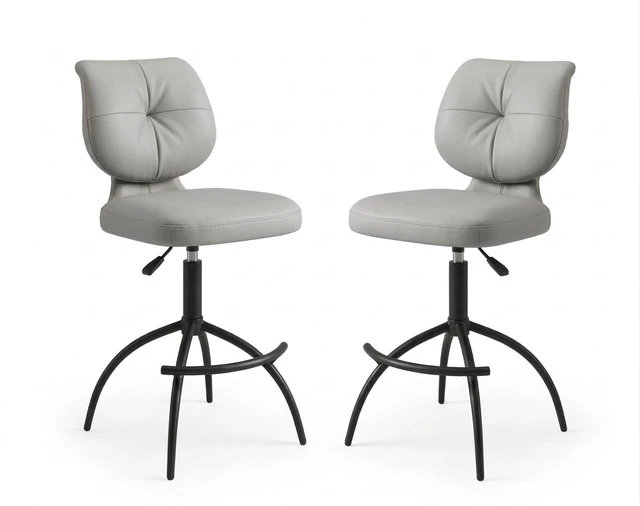 Alt view image 3 of 5 - 2 Piece Adjustable Faux Leather Bar Stool Set with Swivel Base, Gray, Seating for Dining