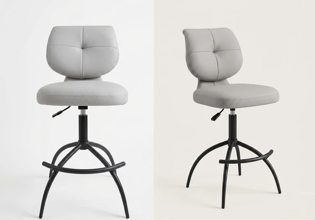 Alt view image 4 of 5 - 2 Piece Adjustable Faux Leather Bar Stool Set with Swivel Base, Gray, Seating for Dining