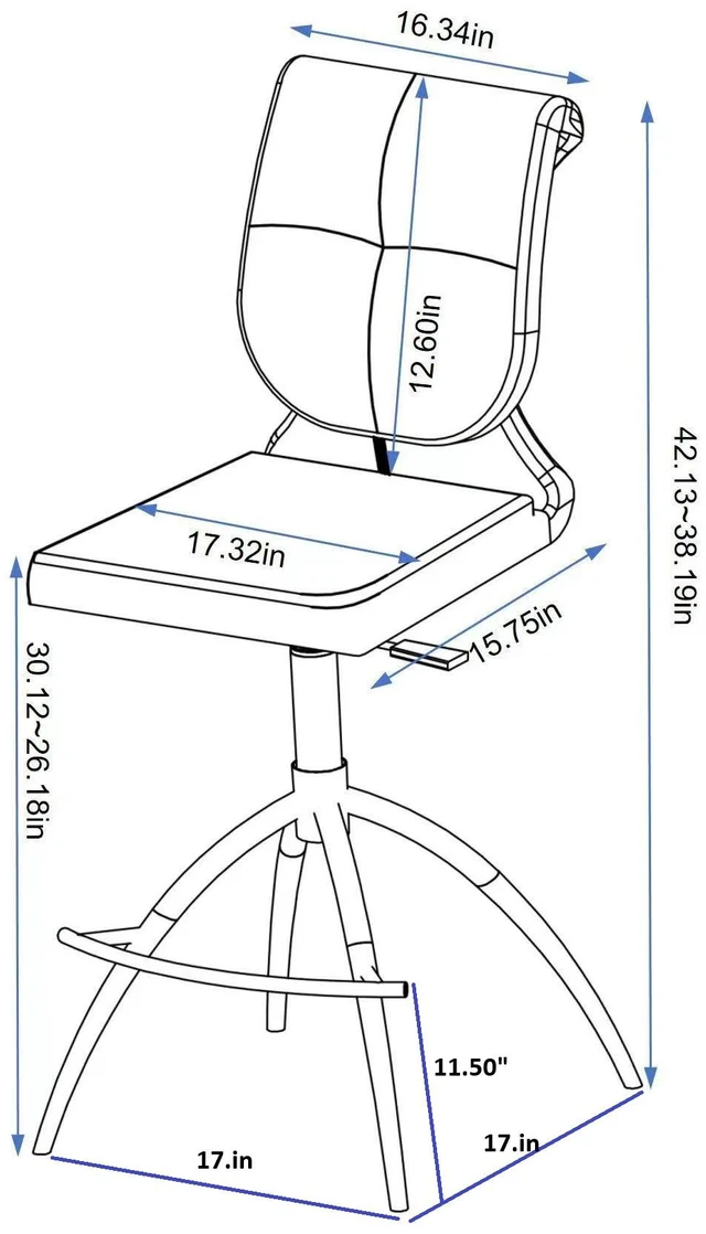 Alt view image 5 of 5 - 2 Piece Adjustable Faux Leather Bar Stool Set with Swivel Base, Gray, Seating for Dining