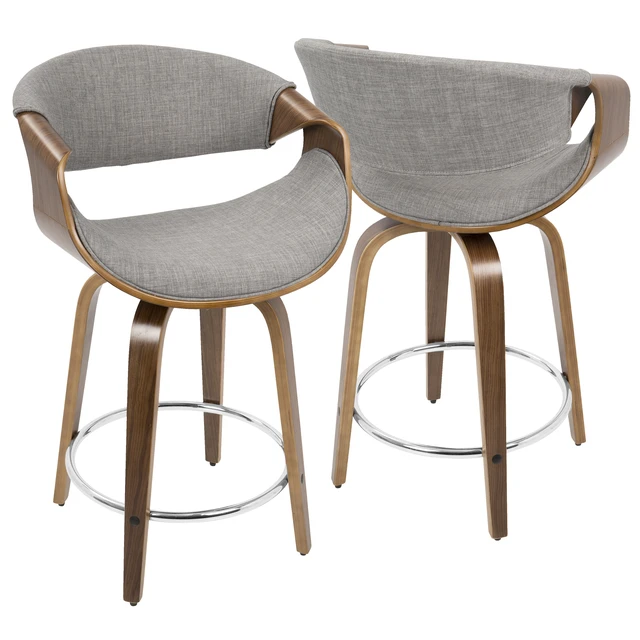 Alt view image 2 of 5 - Mid-Century Counter Stool in and Grey Fabric Set, Seating for Dining