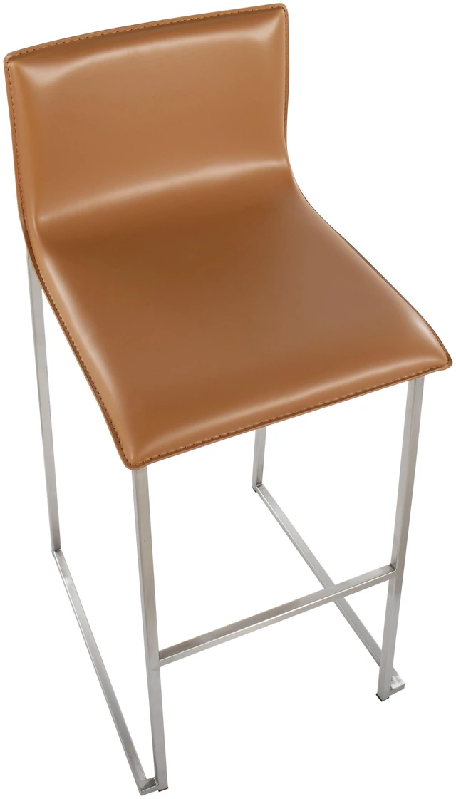 Alt view image 6 of 7 - Barstool in Stainless Steel and Faux Leather Set, Camel, Seating for Dining