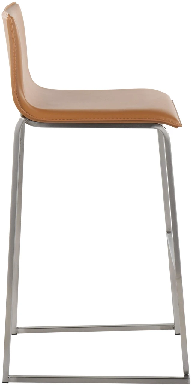 Alt view image 7 of 7 - Barstool in Stainless Steel and Faux Leather Set, Camel, Seating for Dining
