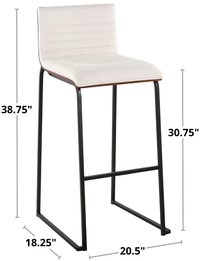 Alt view image 4 of 7 - 30 Inch Fixed Height Barstool in Stainless Steel, Faux Leather Set, Black, Faux Leather, Seating for Dining