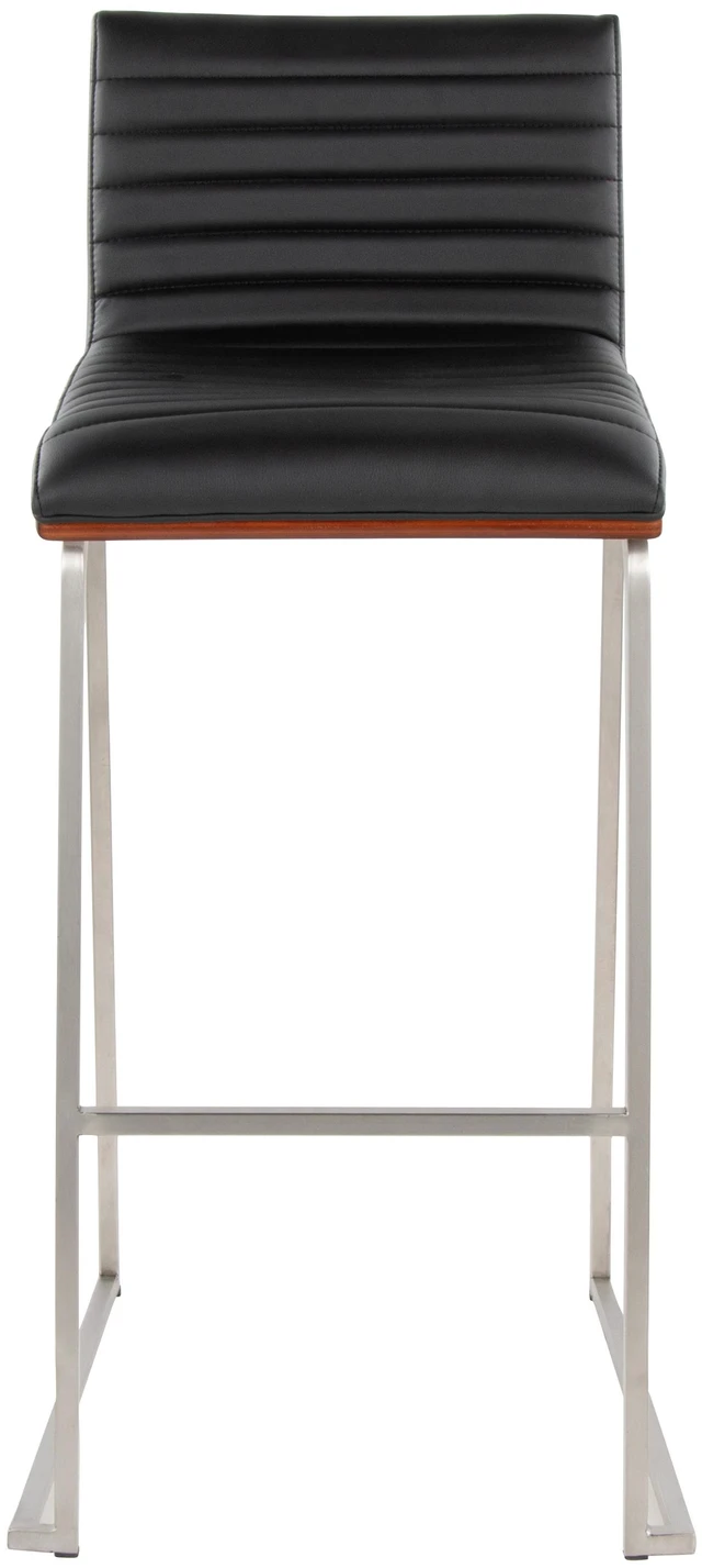 Alt view image 5 of 7 - 30 Inch Fixed Height Barstool in Stainless Steel, Faux Leather Set, Black, Faux Leather, Seating for Dining