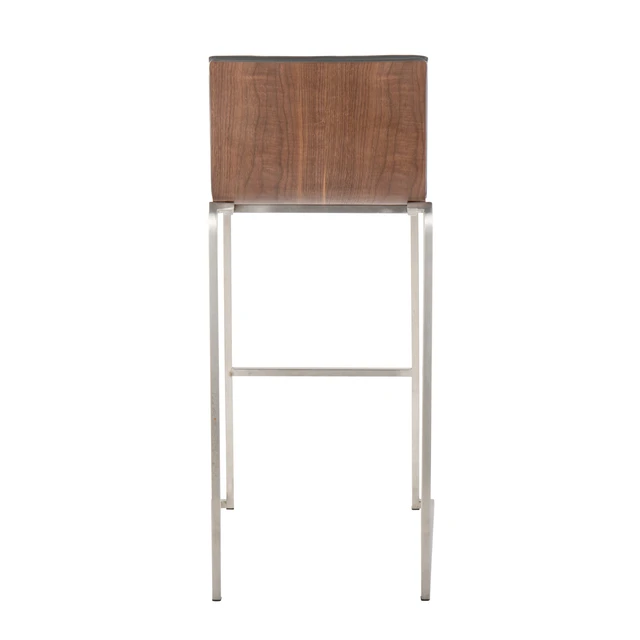Alt view image 4 of 7 - 30 Inch Fixed Height Barstool in Stainless Steel, Faux Leather Set, Grey, Faux Leather, Seating for Dining