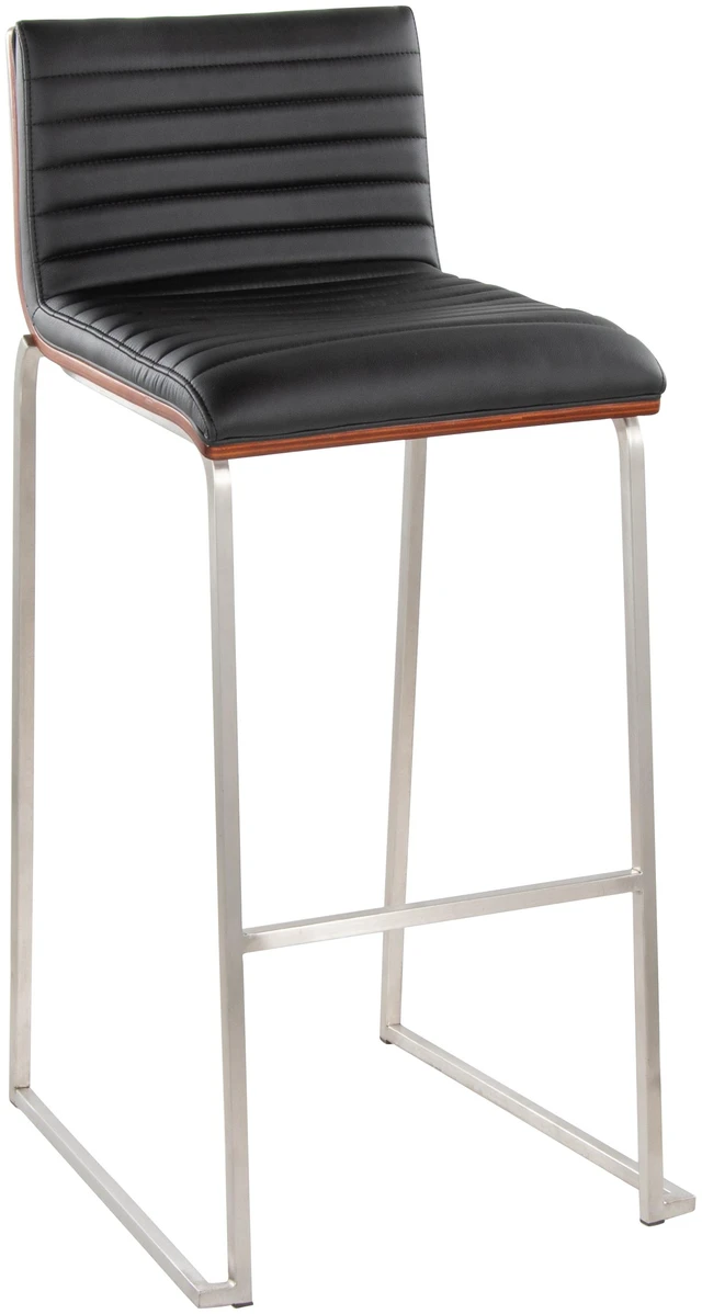 Alt view image 7 of 7 - 30 Inch Fixed Height Barstool in Stainless Steel, Faux Leather Set, Black, Faux Leather, Seating for Dining