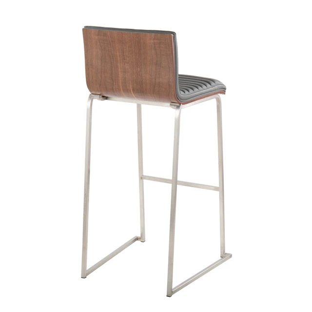 Alt view image 6 of 7 - 30 Inch Fixed Height Barstool in Stainless Steel, Faux Leather Set, Grey, Faux Leather, Seating for Dining