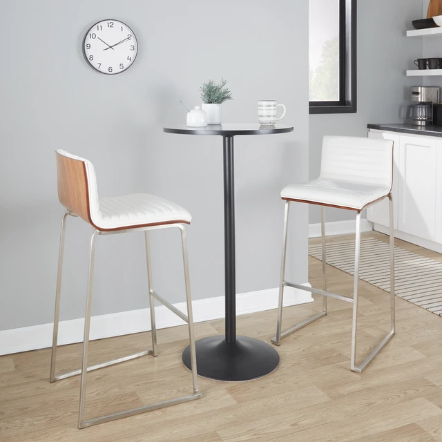 Alt view image 2 of 7 - 30 Inch Fixed Height Barstool in Stainless Steel, Faux Leather Set, White, Faux Leather, Seating for Dining