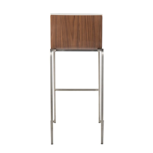 Alt view image 5 of 7 - 30 Inch Fixed Height Barstool in Stainless Steel, Faux Leather Set, White, Faux Leather, Seating for Dining