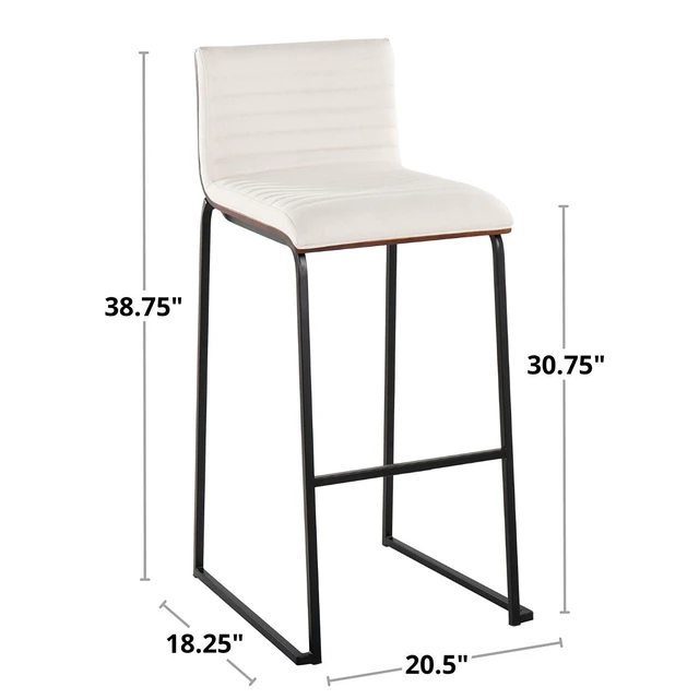 Alt view image 4 of 7 - 30 Inch Fixed Height Barstool in Stainless Steel, Faux Leather Set, White, Faux Leather, Seating for Dining