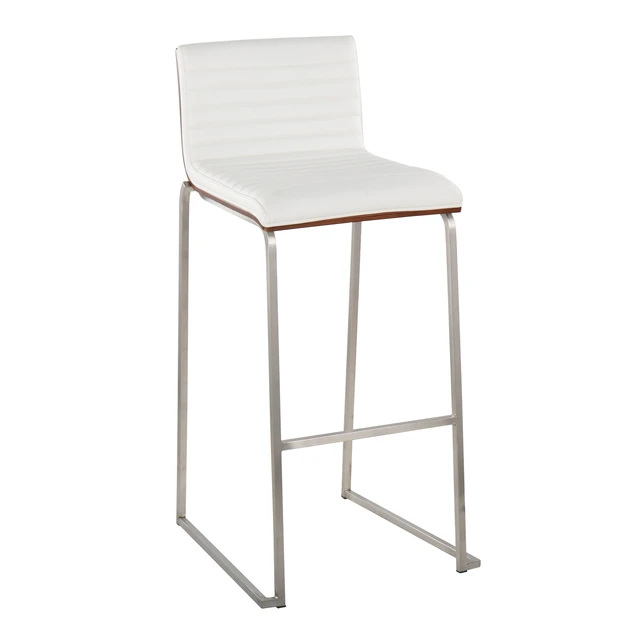 Alt view image 6 of 7 - 30 Inch Fixed Height Barstool in Stainless Steel, Faux Leather Set, White, Faux Leather, Seating for Dining