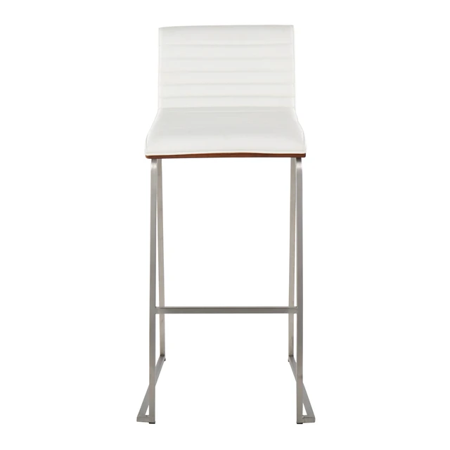 Alt view image 7 of 7 - 30 Inch Fixed Height Barstool in Stainless Steel, Faux Leather Set, White, Faux Leather, Seating for Dining