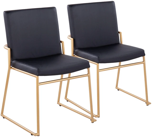 Main image of Dining Chair in Steel and Faux Leather Set, Black, Seating for Dining
