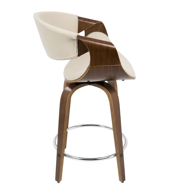 Alt view image 4 of 5 - 24 Inch Mid Century Fixed Height Counter Stool with Swivel in and Cream Fabric Set, Seating for Dining