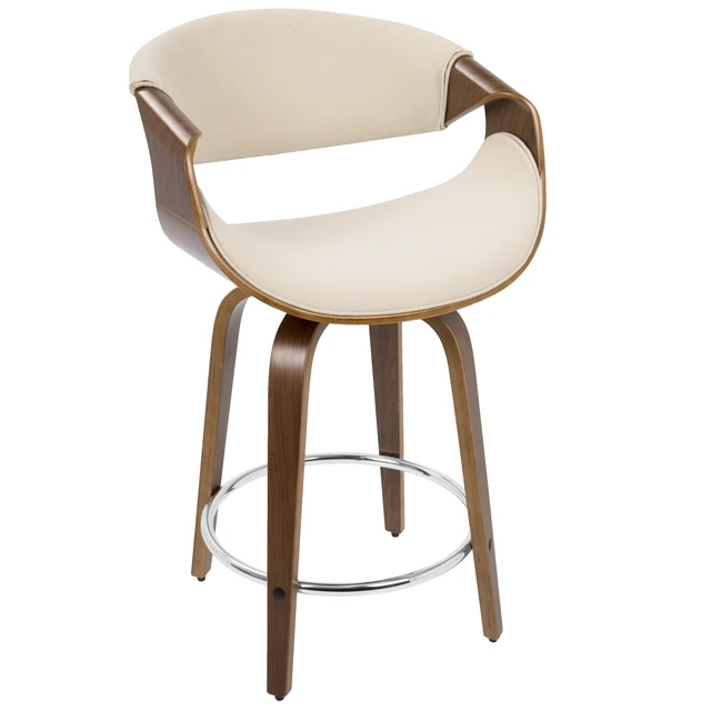 Alt view image 3 of 5 - 24 Inch Mid Century Fixed Height Counter Stool with Swivel in and Cream Fabric Set, Seating for Dining