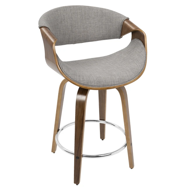 Alt view image 3 of 5 - 24 Inch Mid Century Fixed Height Counter Stool with Swivel in and Grey Fabric Set, Seating for Dining