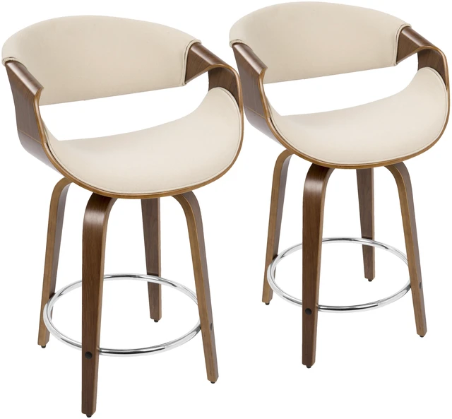 Main image of 24 Inch Mid Century Fixed Height Counter Stool with Swivel in and Cream Fabric Set, Seating for Dining