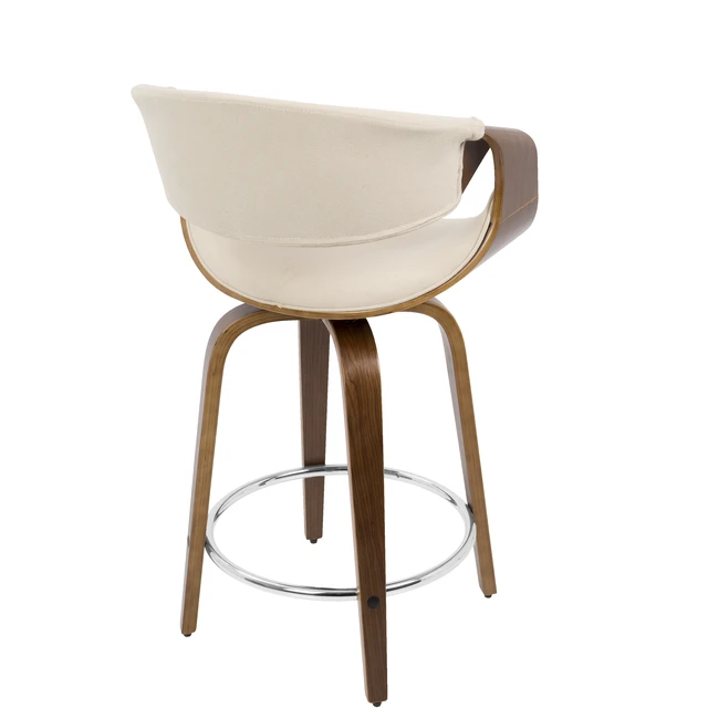 Alt view image 5 of 5 - 24 Inch Mid Century Fixed Height Counter Stool with Swivel in and Cream Fabric Set, Seating for Dining