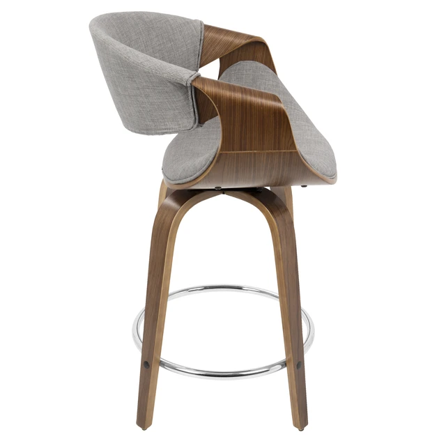 Alt view image 4 of 5 - 24 Inch Mid Century Fixed Height Counter Stool with Swivel in and Grey Fabric Set, Seating for Dining