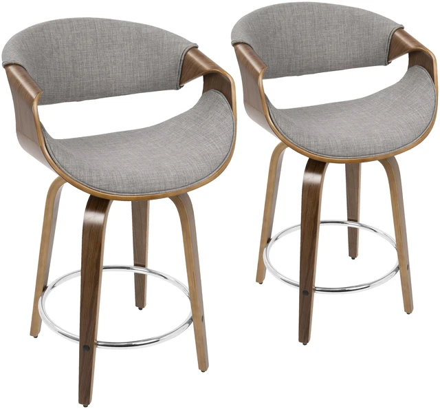 Main image of 24 Inch Mid Century Fixed Height Counter Stool with Swivel in and Grey Fabric Set, Seating for Dining
